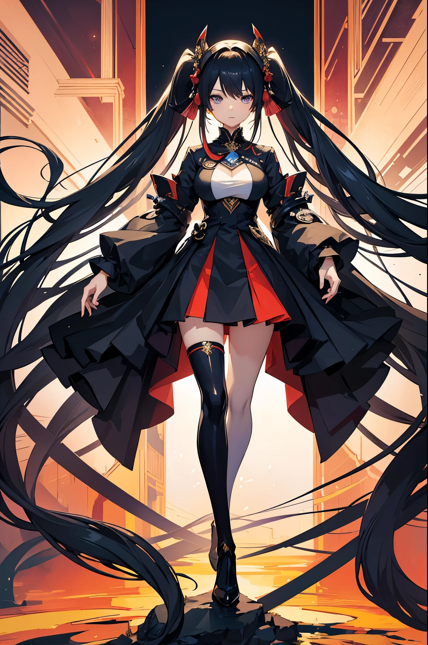 An enigmatic anime woman dons a full-body collage uniform, each layer a fusion of disparate elements that converge to form a captivating whole. From abstract shapes to intricate textures, her attire reflects the complexity of her character and the depth of her story.