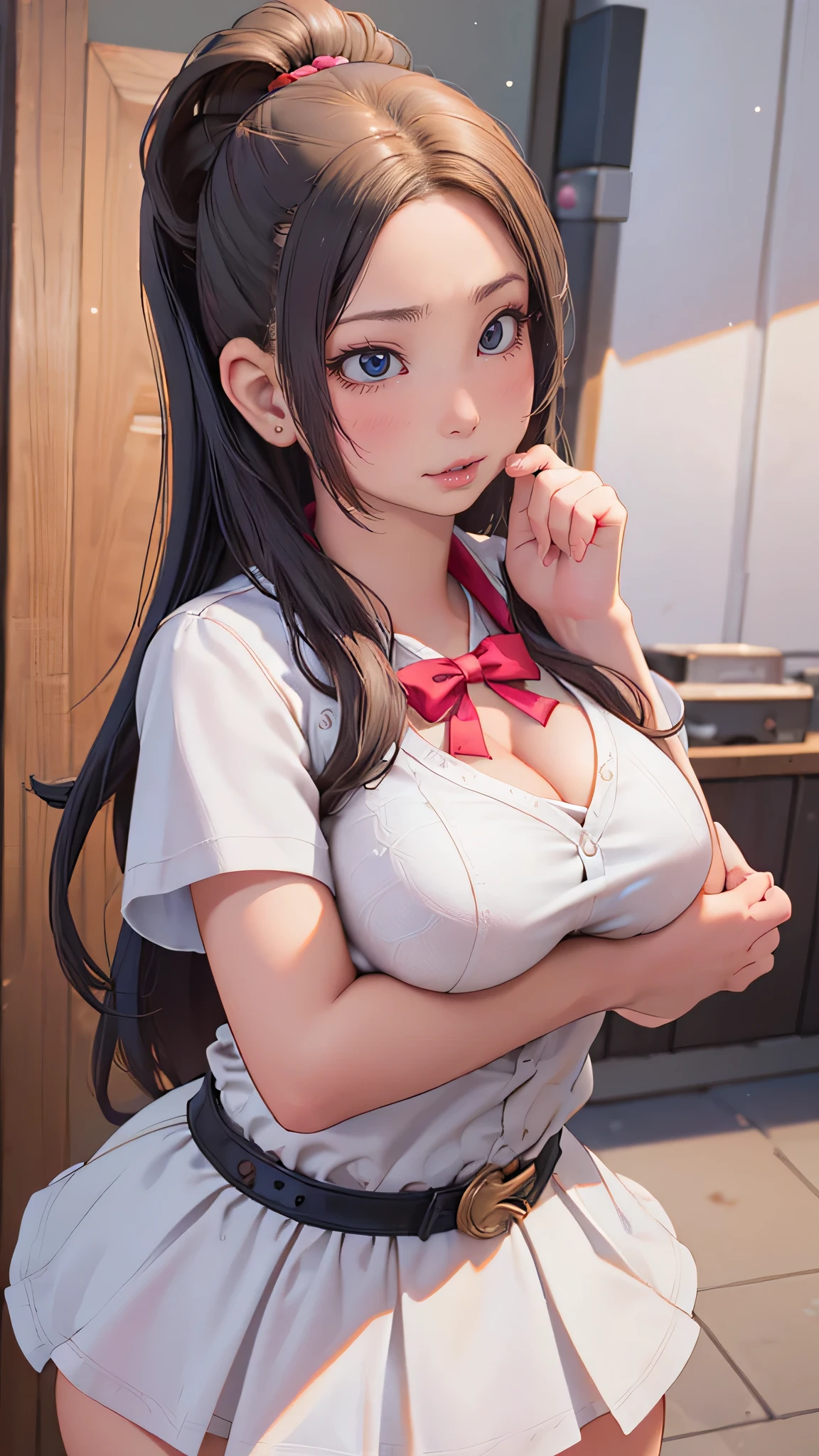 looking at viewer,high school girl,(random pose),(Thin type),(large breasts),(random hairstyle),(Highest image quality, (8K), Ultra-realistic, Best Quality, High quality, High Definition, high quality texture, high detailing, Beautiful detailed, fine detailed, extremely details CG, Detailed texture, realistic representation of face, masterpiece, presence)