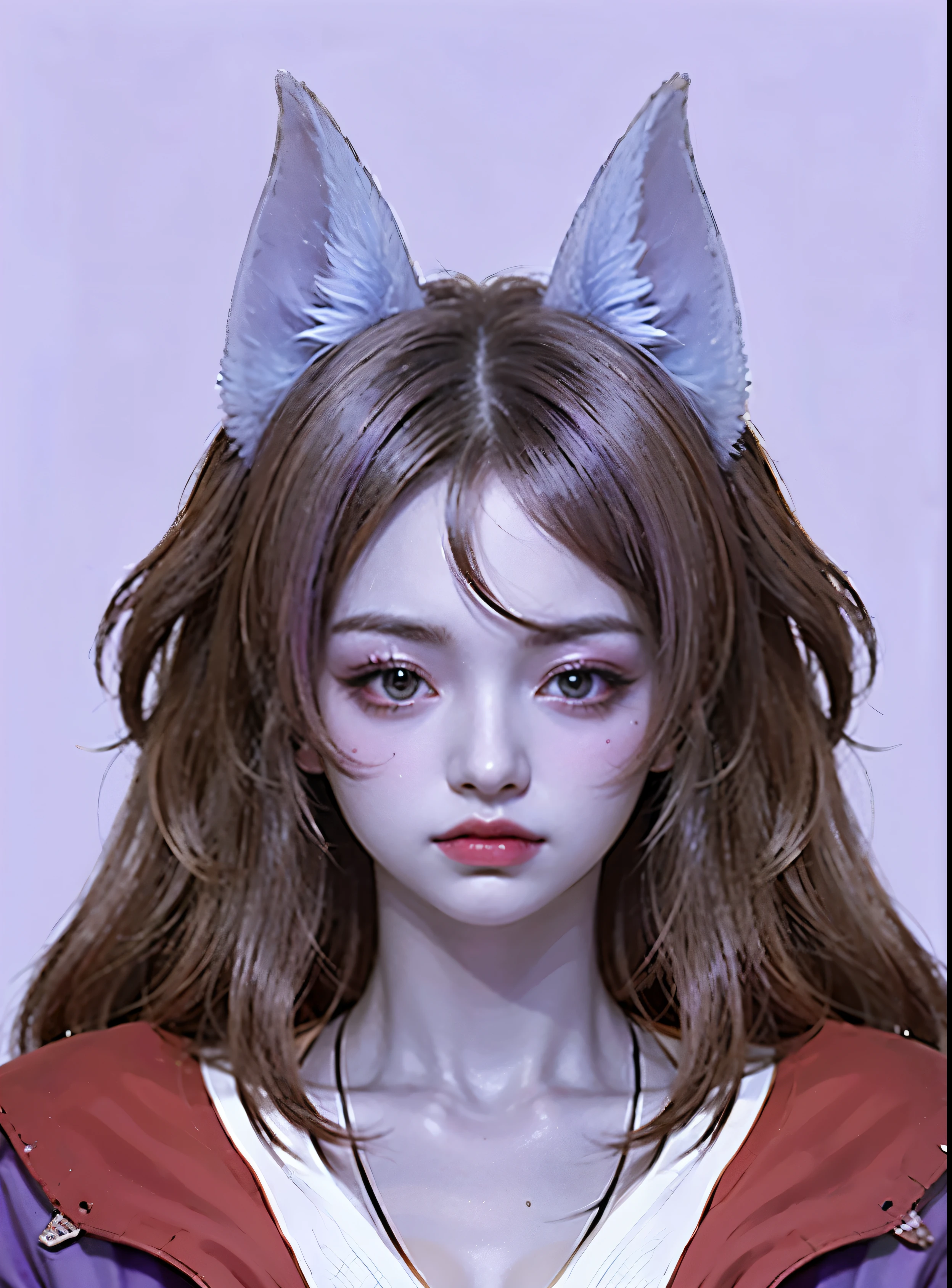 a man with bat ears and bra top, hiperrealista, commission for high resolution, ((Purple skin)), demon anime man, demon man, seis olhos, Purple colored skin, vestindo um sobretudo cinza, multiple eyes, dragon skin