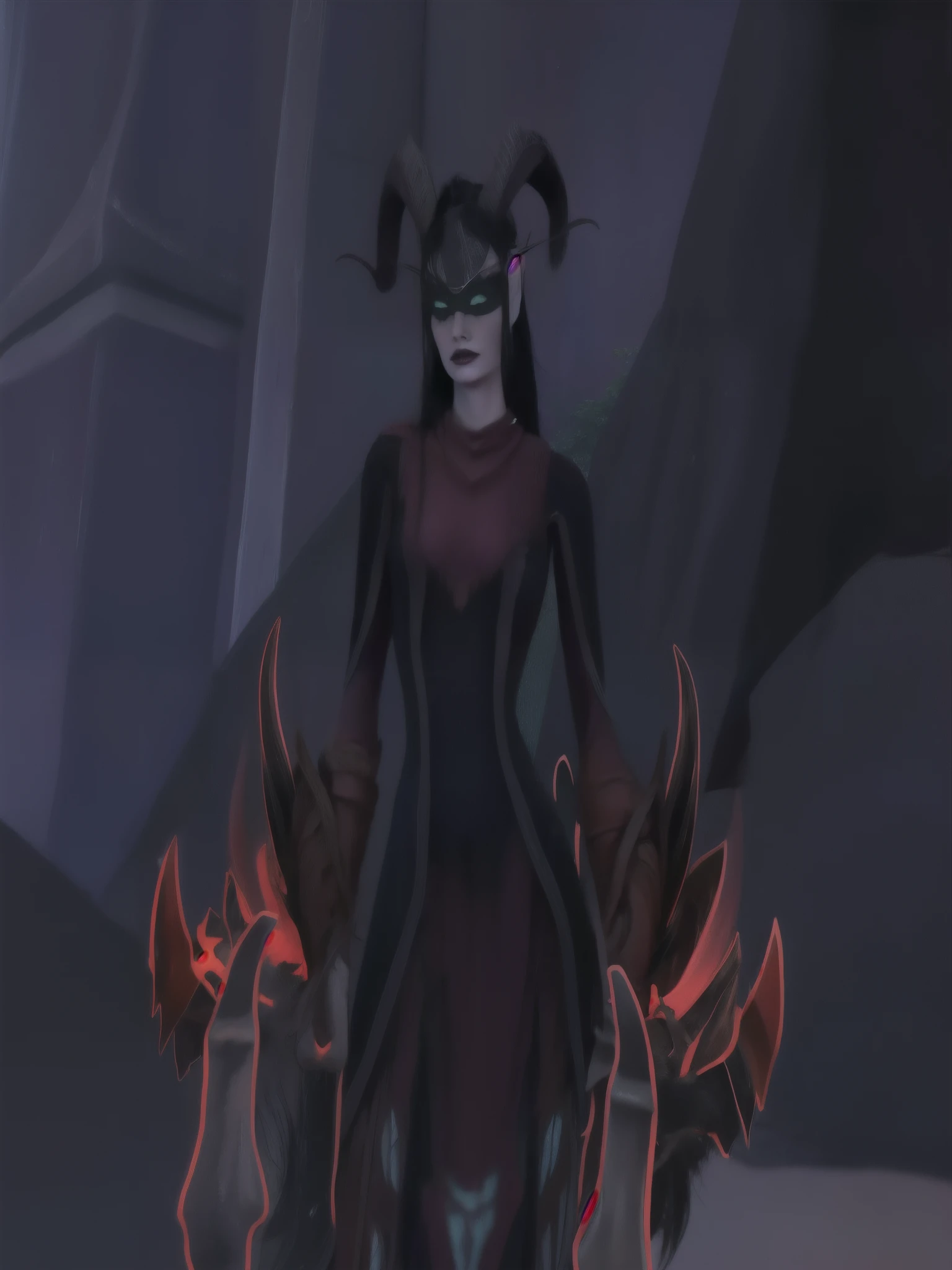 arafed female character in a red and black outfit with horns, wearing cloak on blasted plain, tiefling female warlock, alluring tiefling druid, wearing cultist red robe, evil sorceress, tiefling, attractive tiefling druid, necromancer sorceress, alluring mesmer woman, female revenant, female necromancer