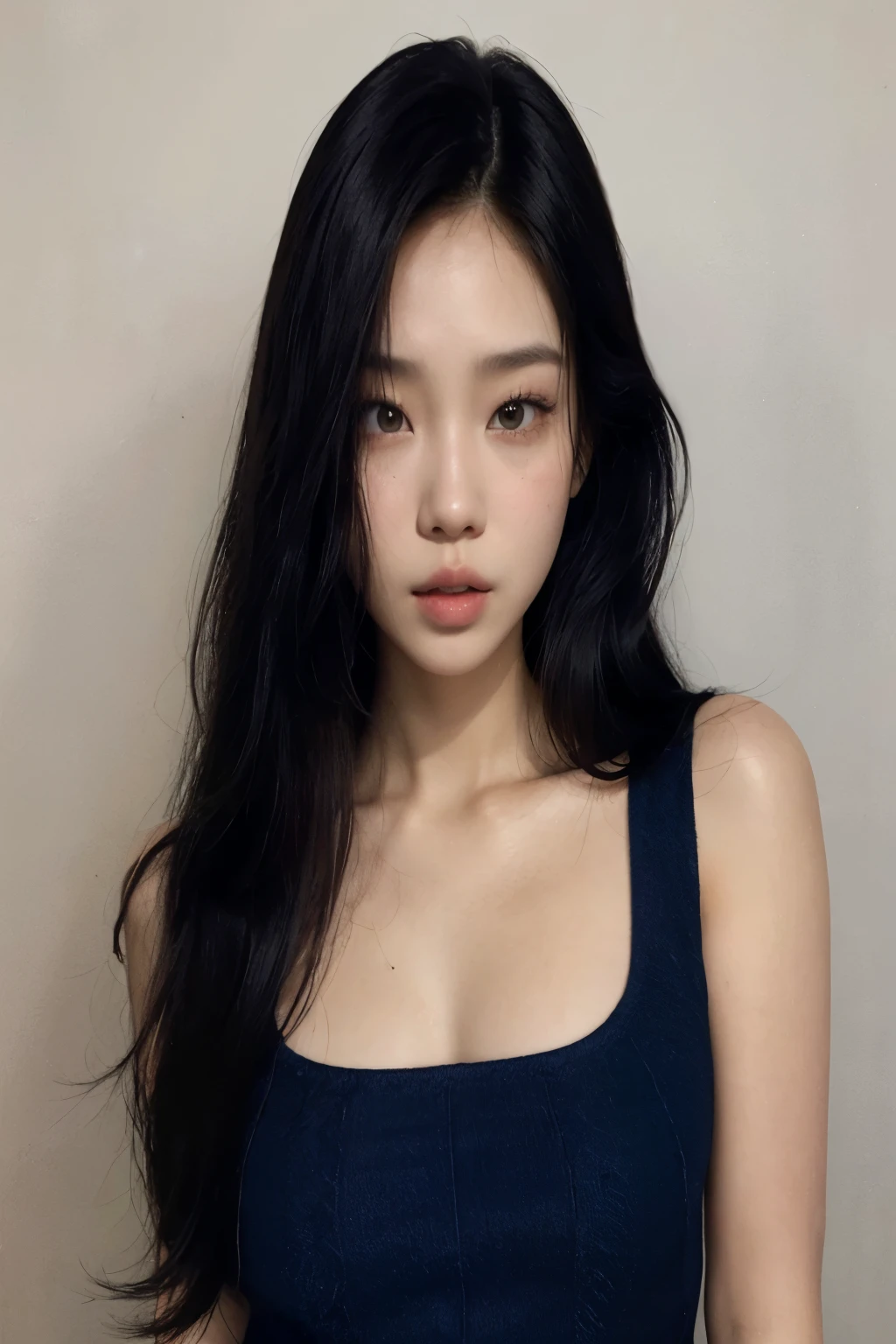 Un primer plano de una mujer con el pelo largo y negro con un vestido azul, Jennie rosa negra, hermosa mujer surcoreana, actriz femenina de corea, Gongbi, heonhwa choe, jossi de blackpink, portrait of jossi de blackpink, lee ji-eun, lee ji - eun, jinyoung shin, hermosa joven coreana, parque roseanne de blackpink