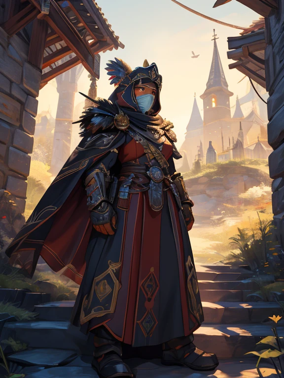 At the top of a steep hill, against the twilight horizon, an imposing figure stands with majesty. A woman, wearing full armor, stands at the highest point of the terrain, gazing determinedly into the valley below. Her helmet is adorned with intricate details, with a visor that reveals only her resolute eyes, shining with the golden light of the setting sun.
Her armor, polished to an impeccable shine, is a masterpiece of craftsmanship, each plate meticulously forged to offer maximum protection without compromising mobility. Each piece gleams as it reflects the last rays of sunlight, creating a striking contrast with the somber landscape around her.
In her right hand, she holds a longsword, whose gleaming blade seems eager to challenge any adversary that dares to cross her path. In the left, a shield adorned with a familiar crest, symbol of her lineage and heritage.
The wind gently stirs the cape that envelops her shoulders, highlighting her firm and confident posture. She is a fearless warrior, a defender of her realm and her people, ready to face any challenge that fate may hold.
Around her, the medieval scenery unfolds in all its grandeur. Castle towers rise against the orange-tinted sky, while verdant fields stretch as far as the eye can see. The distant sound of church bells and the clashing of swords echo through the air, reminding her of the constantly conflicted world she has sworn to protect.
In this solemn moment, she prepares to descend the steep slope toward the valley below, where destiny awaits with its challenges and dangers. But she does not falter; her heart is filled with courage and determination, ready to face any battle that life may present her.
