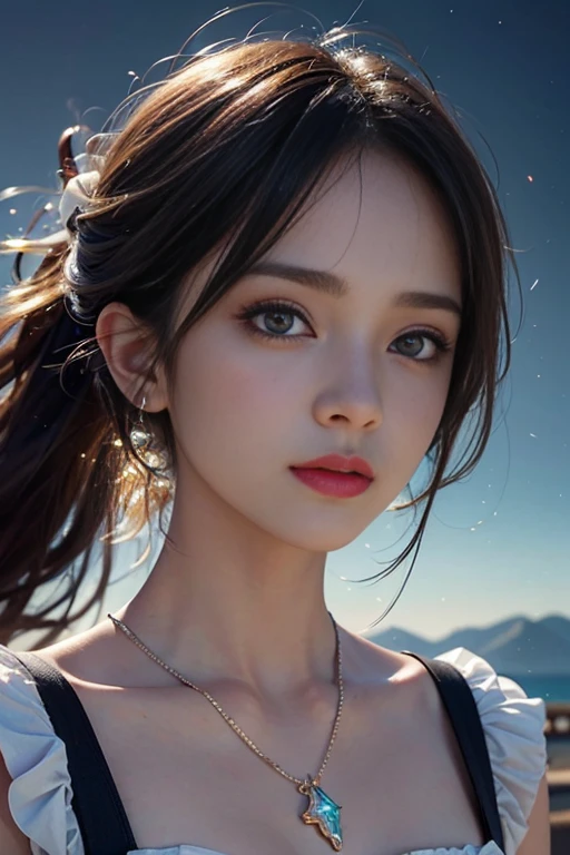 masterpiece, Awesome girl, pretty girl, bust, Eye for detail, Perfect Eyes, Portraiture, A face with attention to detail, Same eyes, Glare, Rainbow-colored, Global Illumination, Soft Light, dream lights, Digital Painting, 8k Close-up,performer, nebula, White Crystal, moonlight, Tranquility, summer, (8k:1.1)