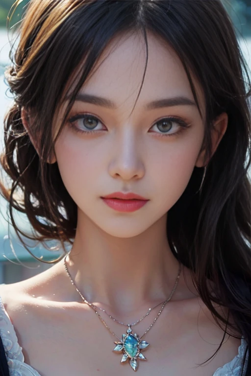 masterpiece, Awesome girl, pretty girl, bust, Eye for detail, Perfect Eyes, Portraiture, A face with attention to detail, Same eyes, Glare, Rainbow-colored, Global Illumination, Soft Light, dream lights, Digital Painting, 8k Close-up,performer, nebula, White Crystal, moonlight, Tranquility, summer, (8k:1.1)