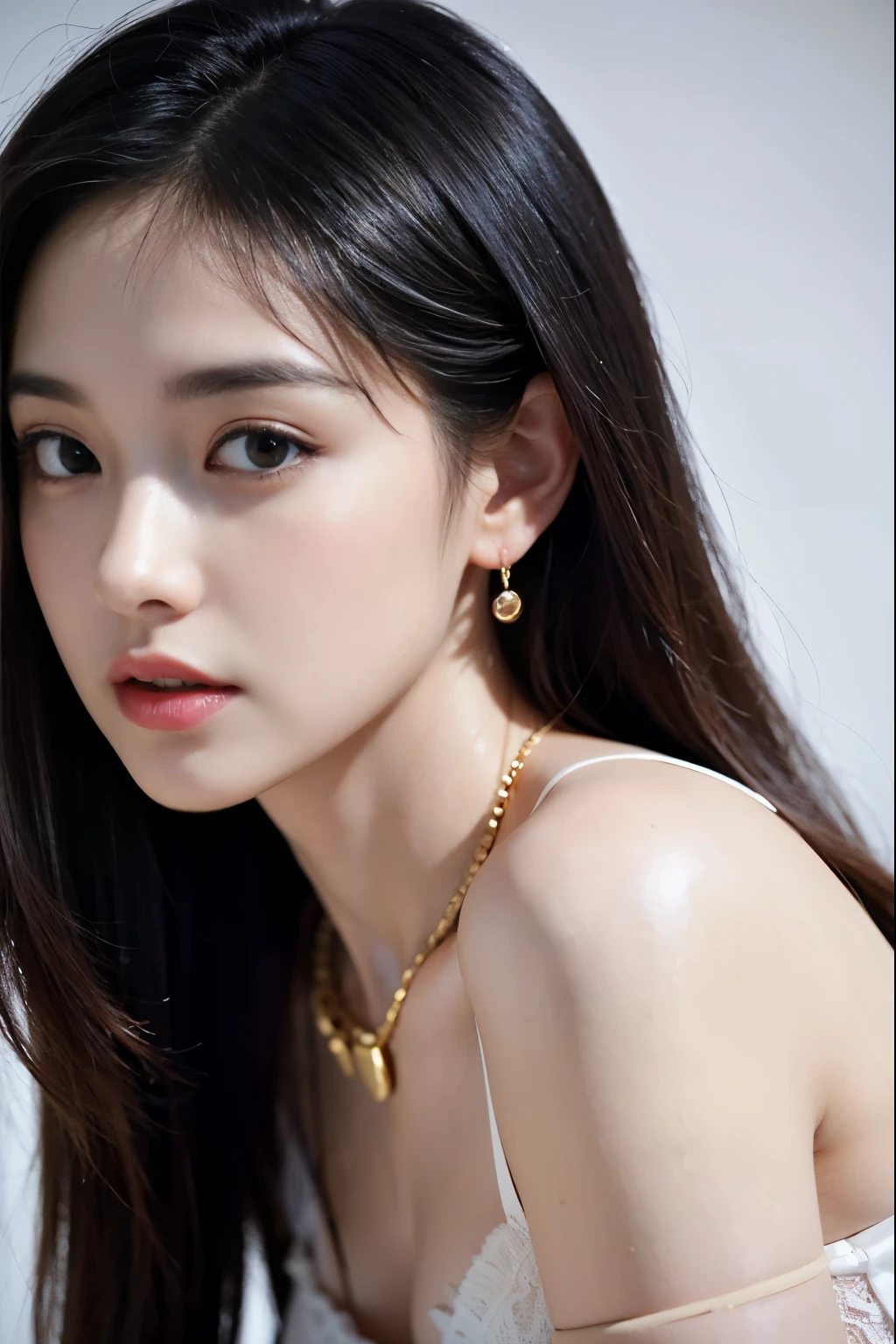 (masterpiece:1.3), (8 thousand, realistic, RAW photos, best quality: 1.4), (1 woman),(very sexy), (Beautiful makeover), (유난히 아름다운 realistic 얼굴), (Build a beautiful body) , (beautiful face), (beautiful face), (long eyelashes), (double eyelid), (realistic face), (black hair. parted, long hair:1.3), (아름다운 parted스타일), (realistic eyes), (really beautiful and delicate eyes), (realistic skin), (beautiful skin), (absurd), (attractive), (ultra high resolution), (extremely realistic), (very detailed), (golden ratio), (necklace), (earring), (So beautiful and sexy)