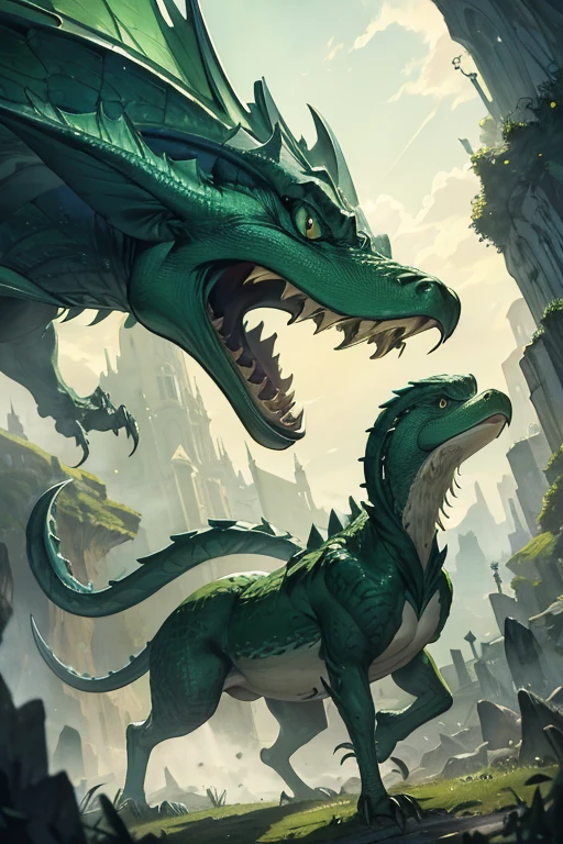 european style green drake, fantasy, roaring
