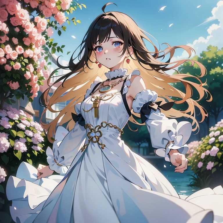 anime girl in white dress with long hair and a chain around her neck, cushart krenz key art feminine, official art, official anime artwork, cute anime waifu in a nice dress, high detailed official artwork, detailed key anime art, ayaka genshin impact, official artwork, beautiful maiden, epic light novel art cover, anime key visual of elegant