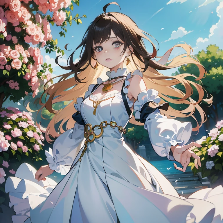 anime girl in white dress with long hair and a chain around her neck, cushart krenz key art feminine, official art, official anime artwork, cute anime waifu in a nice dress, high detailed official artwork, detailed key anime art, ayaka genshin impact, official artwork, beautiful maiden, epic light novel art cover, anime key visual of elegant