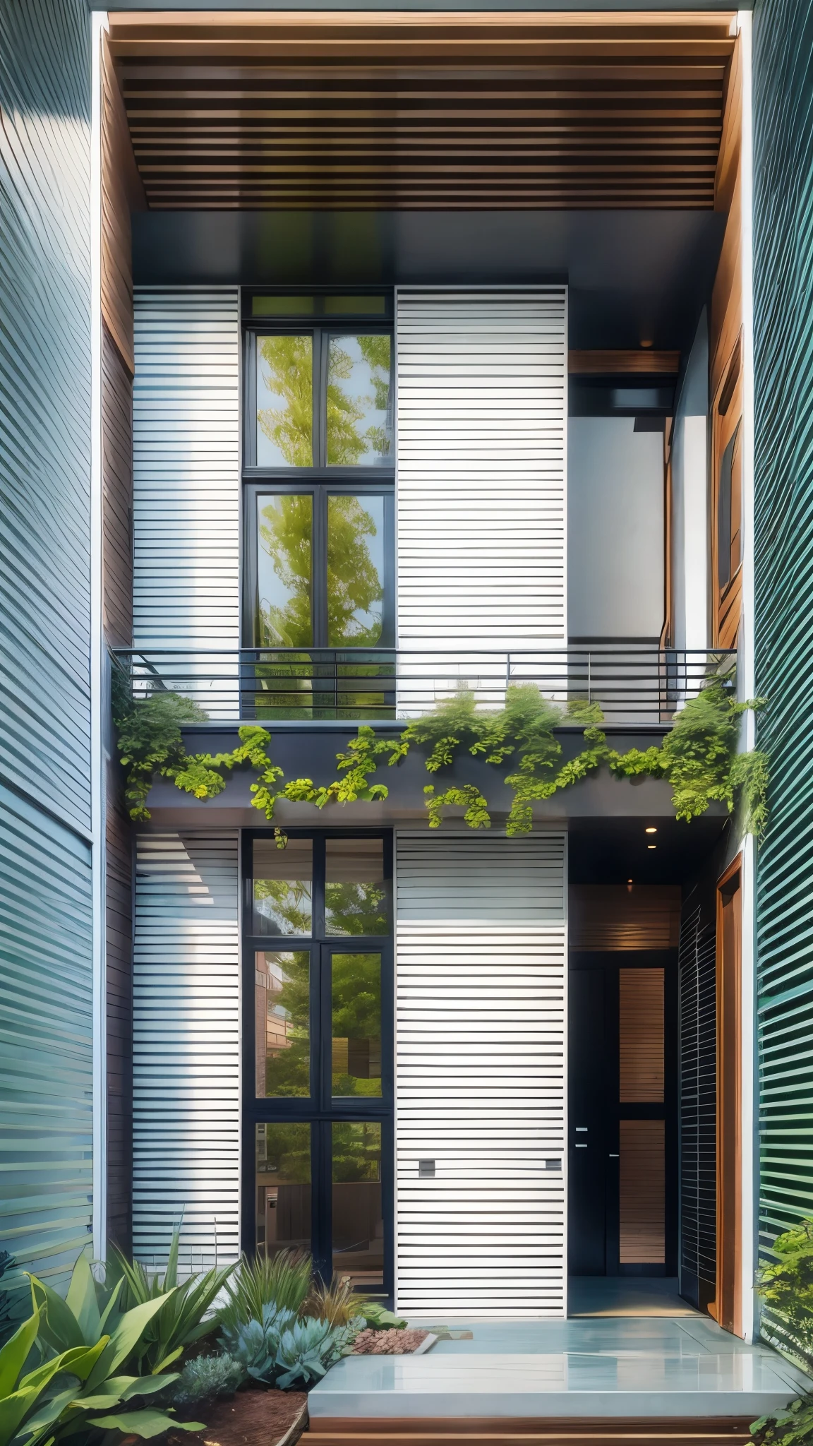 Modern two-story house with green areas