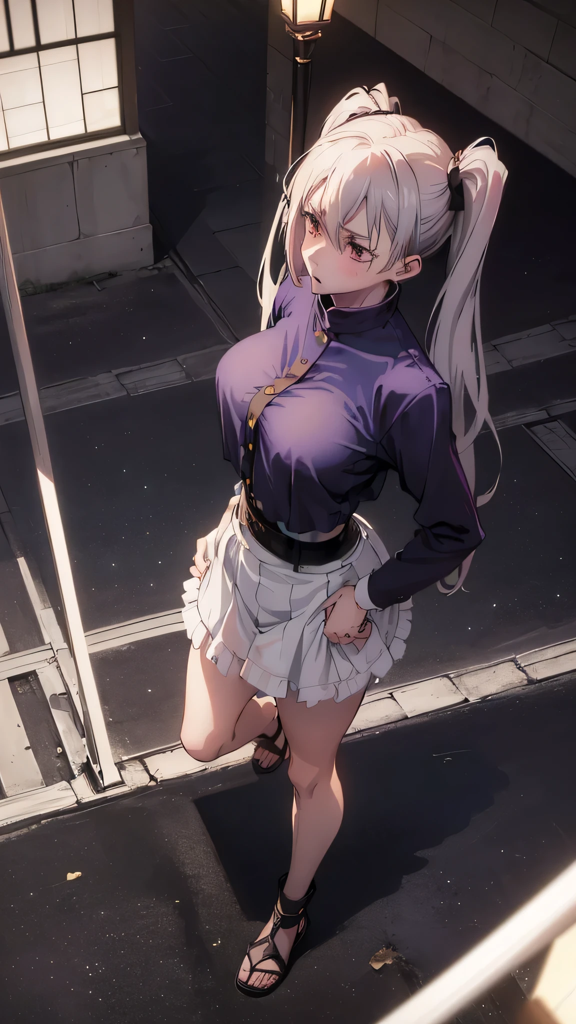 masterpiece, huge tits, ((sailor uniform)), nectie, open mouth, short skirt, (best quality), short skirt, (solo), 1girl, reona, silver hair, purple hair , long hair, purple eyes, sexy woman, hair between eyes, hair ornament, vibrant colors , natural lighting, RTX, (huge tits), (detailed face:1.2), (perfect eyes), (perfect finger), (5 finger) ,(photorealistic:1.1), 8k uhd, looking a viewer, outdoors, simple backround, smile, standing pose, ((open legs)), (), at greece temple ruins,