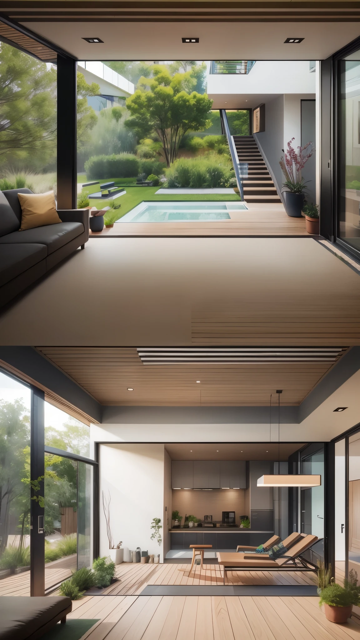 Modern two-story house with green areas