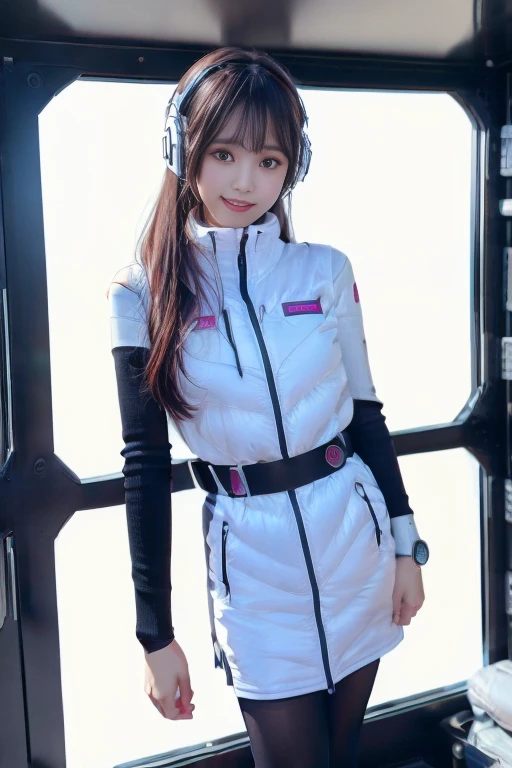 ((NSFW: 1.4)), ((Detailed face, Professional photography)), ((NSFW, zettai ryouiki, 1 girl)), Ultra-high resolution, (Realistic: 1.4), RAW Photos, highest quality, (PhotoRealistic Stick), concentrated, Soft Light, ((30 years old)), ((Japanese)), (( (Young Face))), (surface), (Depth of written boundary), masterpiece, (Realistic),(inside ISS):3, woman, ,astrovest:2,headphone:2,smartwatch,,bangs, ((1 girl)),(black sleeves):2,(black tights):2,inside spacestation,inside spacecraft,,zero gravity,smile,open leg,blush:1.5,hidden hands,neotech