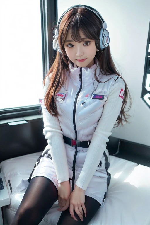 ((NSFW: 1.4)), ((Detailed face, Professional photography)), ((NSFW, zettai ryouiki, 1 girl)), Ultra-high resolution, (Realistic: 1.4), RAW Photos, highest quality, (PhotoRealistic Stick), concentrated, Soft Light, ((30 years old)), ((Japanese)), (( (Young Face))), (surface), (Depth of written boundary), masterpiece, (Realistic),(inside ISS):3, woman, ,astrovest:2,headphone:2,smartwatch,,bangs, ((1 girl)),(black sleeves):2,(black tights):2,inside spacestation,inside spacecraft,,zero gravity,smile,open leg,blush:1.5,hidden hands,neotech