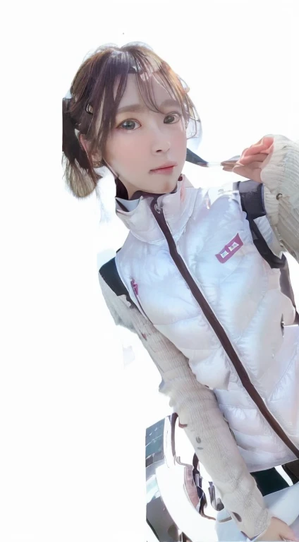 ((Realistic lighting, highest quality, 8k, masterpiece: 1.3)), Clear focus: 1.2, One girl, Perfect figure: 1.4, Slim Abs: 1.1, ((Dark brown hair)), (white astrovest: 1.4), (Outdoor, night: 1.1), street, Very beautiful face, Beautiful Eyes, double eyelid,