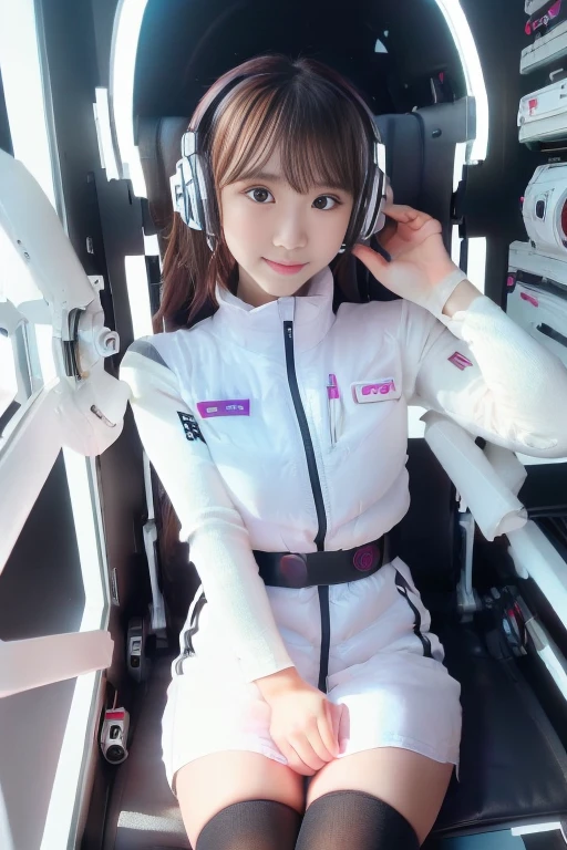 ((NSFW: 1.4)), ((Detailed face, Professional photography)), ((NSFW, zettai ryouiki, 1 girl)), Ultra-high resolution, (Realistic: 1.4), RAW Photos, highest quality, (PhotoRealistic Stick), concentrated, Soft Light, ((30 years old)), ((Japanese)), (( (Young Face))), (surface), (Depth of written boundary), masterpiece, (Realistic),(inside ISS):3, woman, ,astrovest:2,headphone:2,smartwatch,,bangs, ((1 girl)),(black sleeves):2,(black tights):2,inside spacestation,inside spacecraft,,zero gravity,smile,open leg,blush:1.5,hidden hands,neotech