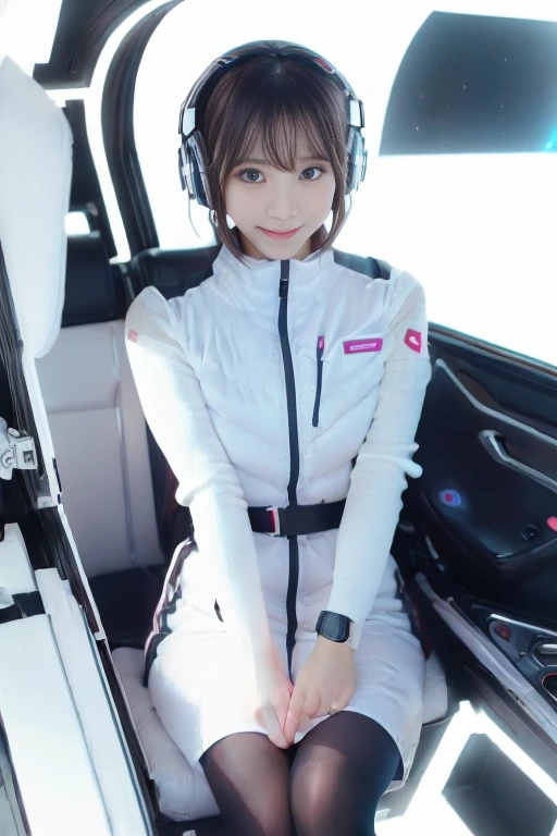 ((NSFW: 1.4)), ((Detailed face, Professional photography)), ((NSFW, zettai ryouiki, 1 girl)), Ultra-high resolution, (Realistic: 1.4), RAW Photos, highest quality, (PhotoRealistic Stick), concentrated, Soft Light, ((30 years old)), ((Japanese)), (( (Young Face))), (surface), (Depth of written boundary), masterpiece, (Realistic),(inside ISS):3, woman, ,astrovest:2,headphone:2,smartwatch,,bangs, ((1 girl)),(black sleeves):2,(black tights):2,inside spacestation,inside spacecraft,,zero gravity,smile,open leg,blush:1.5,hidden hands,neotech