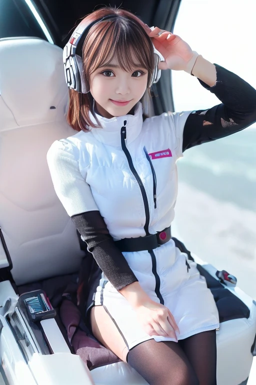 ((NSFW: 1.4)), ((Detailed face, Professional photography)), ((NSFW, zettai ryouiki, 1 girl)), Ultra-high resolution, (Realistic: 1.4), RAW Photos, highest quality, (PhotoRealistic Stick), concentrated, Soft Light, ((30 years old)), ((Japanese)), (( (Young Face))), (surface), (Depth of written boundary), masterpiece, (Realistic),(inside ISS):3, woman, ,astrovest:2,headphone:2,smartwatch,,bangs, ((1 girl)),(black sleeves):2,(black tights):2,inside spacestation,inside spacecraft,,zero gravity,smile,open leg,blush:1.5,hidden hands,neotech
