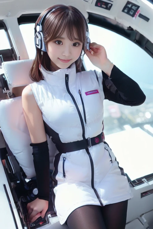 ((NSFW: 1.4)), ((Detailed face, Professional photography)), ((NSFW, zettai ryouiki, 1 girl)), Ultra-high resolution, (Realistic: 1.4), RAW Photos, highest quality, (PhotoRealistic Stick), concentrated, Soft Light, ((30 years old)), ((Japanese)), (( (Young Face))), (surface), (Depth of written boundary), masterpiece, (Realistic),(inside ISS):3, woman, ,astrovest:2,headphone:2,smartwatch,,bangs, ((1 girl)),(black sleeves):2,(black tights):2,inside spacestation,inside spacecraft,,zero gravity,smile,open leg,blush:1.5,hidden hands,neotech