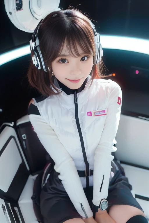 ((NSFW: 1.4)), ((Detailed face, Professional photography)), ((NSFW, zettai ryouiki, 1 girl)), Ultra-high resolution, (Realistic: 1.4), RAW Photos, highest quality, (PhotoRealistic Stick), concentrated, Soft Light, ((30 years old)), ((Japanese)), (( (Young Face))), (surface), (Depth of written boundary), masterpiece, (Realistic),(inside ISS):3, woman, ,astrovest:2,headphone:2,smartwatch,,bangs, ((1 girl)),(black sleeves):2,(black tights):2,inside spacestation,inside spacecraft,,zero gravity,smile,open leg,blush:1.5,hidden hands,neotech