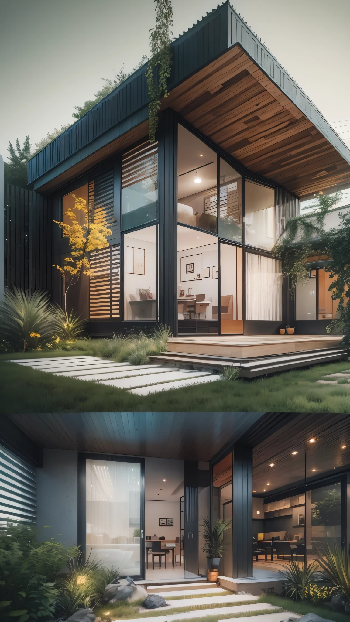 Modern two-story house with green areas