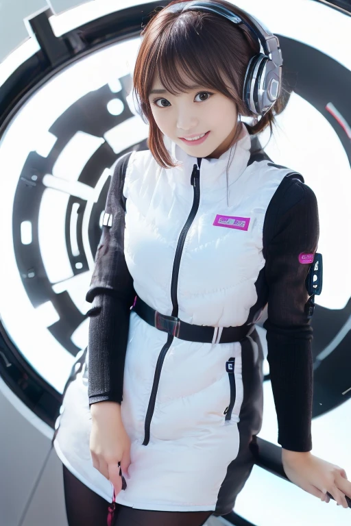 ((NSFW: 1.4)), ((Detailed face, Professional photography)), ((NSFW, zettai ryouiki, 1 girl)), Ultra-high resolution, (Realistic: 1.4), RAW Photos, highest quality, (PhotoRealistic Stick), concentrated, Soft Light, ((30 years old)), ((Japanese)), (( (Young Face))), (surface), (Depth of written boundary), masterpiece, (Realistic),(inside ISS):3, woman, ,astrovest:2,headphone:2,smartwatch,,bangs, ((1 girl)),(black sleeves):2,(black tights):2,inside spacestation,inside spacecraft,,zero gravity,smile,open leg,blush:1.5,hidden hands,neotech