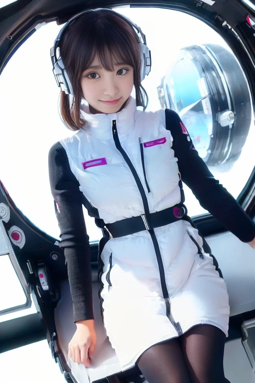 ((NSFW: 1.4)), ((Detailed face, Professional photography)), ((NSFW, zettai ryouiki, 1 girl)), Ultra-high resolution, (Realistic: 1.4), RAW Photos, highest quality, (PhotoRealistic Stick), concentrated, Soft Light, ((30 years old)), ((Japanese)), (( (Young Face))), (surface), (Depth of written boundary), masterpiece, (Realistic),(inside ISS):3, woman, ,astrovest:2,headphone:2,smartwatch,,bangs, ((1 girl)),(black sleeves):2,(black tights):2,inside spacestation,inside spacecraft,,zero gravity,smile,open leg,blush:1.5,hidden hands,neotech