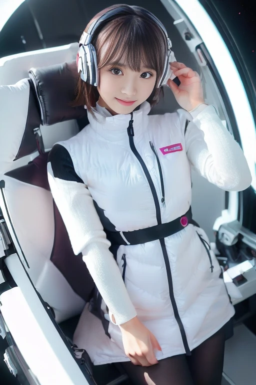 ((NSFW: 1.4)), ((Detailed face, Professional photography)), ((NSFW, zettai ryouiki, 1 girl)), Ultra-high resolution, (Realistic: 1.4), RAW Photos, highest quality, (PhotoRealistic Stick), concentrated, Soft Light, ((30 years old)), ((Japanese)), (( (Young Face))), (surface), (Depth of written boundary), masterpiece, (Realistic),(inside ISS):3, woman, ,astrovest:2,headphone:2,smartwatch,,bangs, ((1 girl)),(black sleeves):2,(black tights):2,inside spacestation,inside spacecraft,,zero gravity,smile,open leg,blush:1.5,hidden hands,neotech