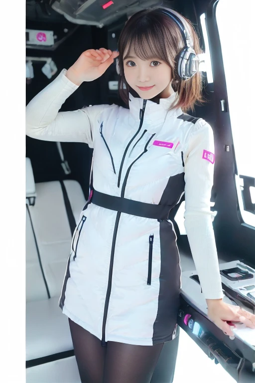 ((NSFW: 1.4)), ((Detailed face, Professional photography)), ((NSFW, zettai ryouiki, 1 girl)), Ultra-high resolution, (Realistic: 1.4), RAW Photos, highest quality, (PhotoRealistic Stick), concentrated, Soft Light, ((30 years old)), ((Japanese)), (( (Young Face))), (surface), (Depth of written boundary), masterpiece, (Realistic),(inside ISS):3, woman, ,astrovest:2,headphone:2,smartwatch,,bangs, ((1 girl)),(black sleeves):2,(black tights):2,inside spacestation,inside spacecraft,,zero gravity,smile,open leg,blush:1.5,hidden hands,neotech