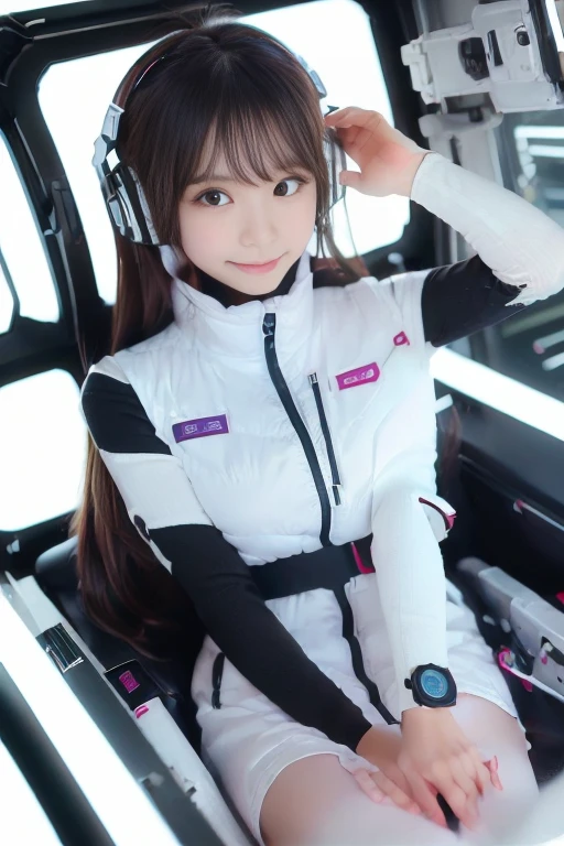 ((NSFW: 1.4)), ((Detailed face, Professional photography)), ((NSFW, zettai ryouiki, 1 girl)), Ultra-high resolution, (Realistic: 1.4), RAW Photos, highest quality, (PhotoRealistic Stick), concentrated, Soft Light, ((30 years old)), ((Japanese)), (( (Young Face))), (surface), (Depth of written boundary), masterpiece, (Realistic),(inside ISS):3, woman, ,astrovest:2,headphone:2,smartwatch,,bangs, ((1 girl)),(black sleeves):2,(black tights):2,inside spacestation,inside spacecraft,,zero gravity,smile,open leg,blush:1.5,hidden hands,neotech