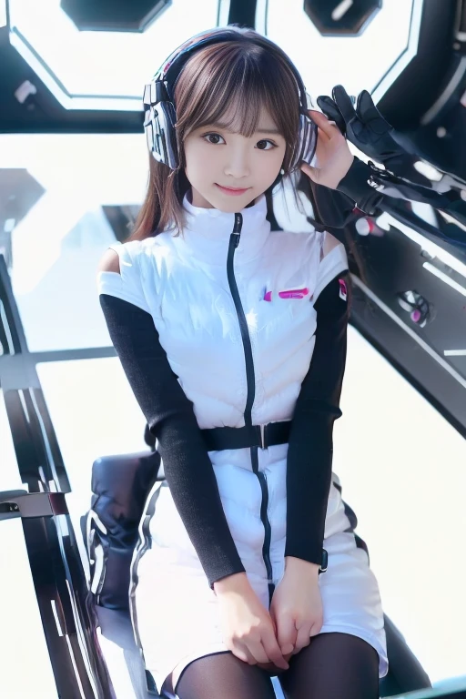 ((NSFW: 1.4)), ((Detailed face, Professional photography)), ((NSFW, zettai ryouiki, 1 girl)), Ultra-high resolution, (Realistic: 1.4), RAW Photos, highest quality, (PhotoRealistic Stick), concentrated, Soft Light, ((30 years old)), ((Japanese)), (( (Young Face))), (surface), (Depth of written boundary), masterpiece, (Realistic),(inside ISS):3, woman, ,astrovest:2,headphone:2,smartwatch,,bangs, ((1 girl)),(black sleeves):2,(black tights):2,inside spacestation,inside spacecraft,,zero gravity,smile,open leg,blush:1.5,hidden hands,neotech