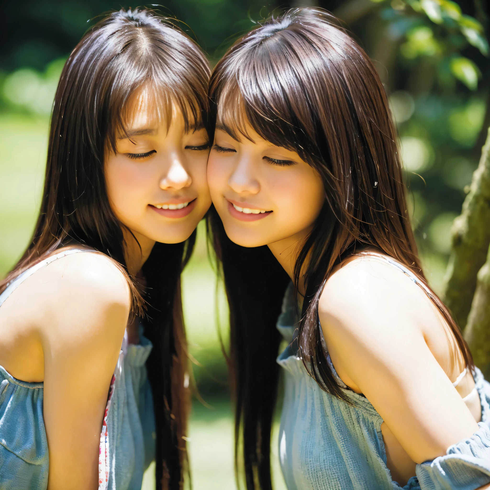 Identical twin sisters、close your eyes、I'm about to kiss, 16 years old, bangs