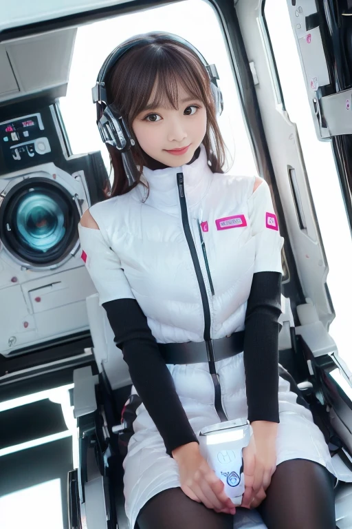 ((NSFW: 1.4)), ((Detailed face, Professional photography)), ((NSFW, zettai ryouiki, 1 girl)), Ultra-high resolution, (Realistic: 1.4), RAW Photos, highest quality, (PhotoRealistic Stick), concentrated, Soft Light, ((30 years old)), ((Japanese)), (( (Young Face))), (surface), (Depth of written boundary), masterpiece, (Realistic),(inside ISS):3, woman, ,astrovest:2,headphone:2,smartwatch,,bangs, ((1 girl)),(black sleeves):2,(black tights):2,inside spacestation,inside spacecraft,,zero gravity,smile,open leg,blush:1.5,hidden hands,neotech