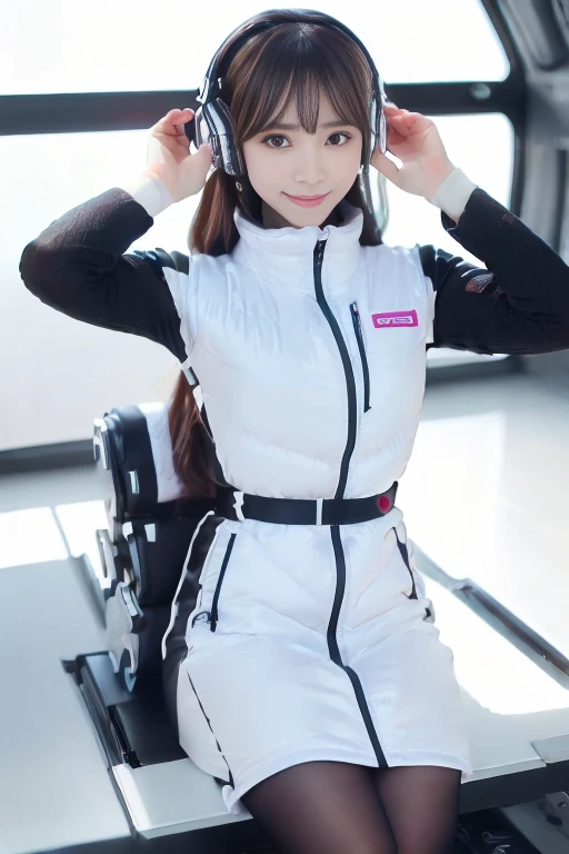 ((NSFW: 1.4)), ((Detailed face, Professional photography)), ((NSFW, zettai ryouiki, 1 girl)), Ultra-high resolution, (Realistic: 1.4), RAW Photos, highest quality, (PhotoRealistic Stick), concentrated, Soft Light, ((30 years old)), ((Japanese)), (( (Young Face))), (surface), (Depth of written boundary), masterpiece, (Realistic),(inside ISS):3, woman, ,astrovest:2,headphone:2,smartwatch,,bangs, ((1 girl)),(black sleeves):2,(black tights):2,inside spacestation,inside spacecraft,,zero gravity,smile,open leg,blush:1.5,hidden hands,neotech