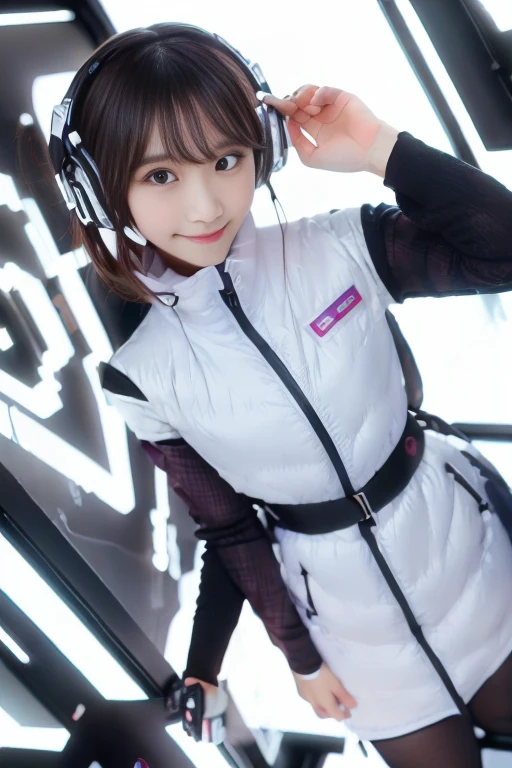 ((NSFW: 1.4)), ((Detailed face, Professional photography)), ((NSFW, zettai ryouiki, 1 girl)), Ultra-high resolution, (Realistic: 1.4), RAW Photos, highest quality, (PhotoRealistic Stick), concentrated, Soft Light, ((30 years old)), ((Japanese)), (( (Young Face))), (surface), (Depth of written boundary), masterpiece, (Realistic),(inside ISS):3, woman, ,astrovest:2,headphone:2,smartwatch,,bangs, ((1 girl)),(black sleeves):2,(black tights):2,inside spacestation,inside spacecraft,,zero gravity,smile,open leg,blush:1.5,hidden hands,neotech