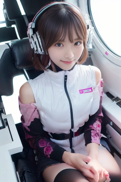 ((NSFW: 1.4)), ((Detailed face, Professional photography)), ((NSFW, zettai ryouiki, 1 girl)), Ultra-high resolution, (Realistic: 1.4), RAW Photos, highest quality, (PhotoRealistic Stick), concentrated, Soft Light, ((30 years old)), ((Japanese)), (( (Young Face))), (surface), (Depth of written boundary), masterpiece, (Realistic),(inside ISS):3, woman, ,astrovest:2,headphone:2,smartwatch,,bangs, ((1 girl)),(black sleeves):2,(black tights):2,inside spacestation,inside spacecraft,,zero gravity,smile,open leg,blush:1.5,hidden hands,neotech
