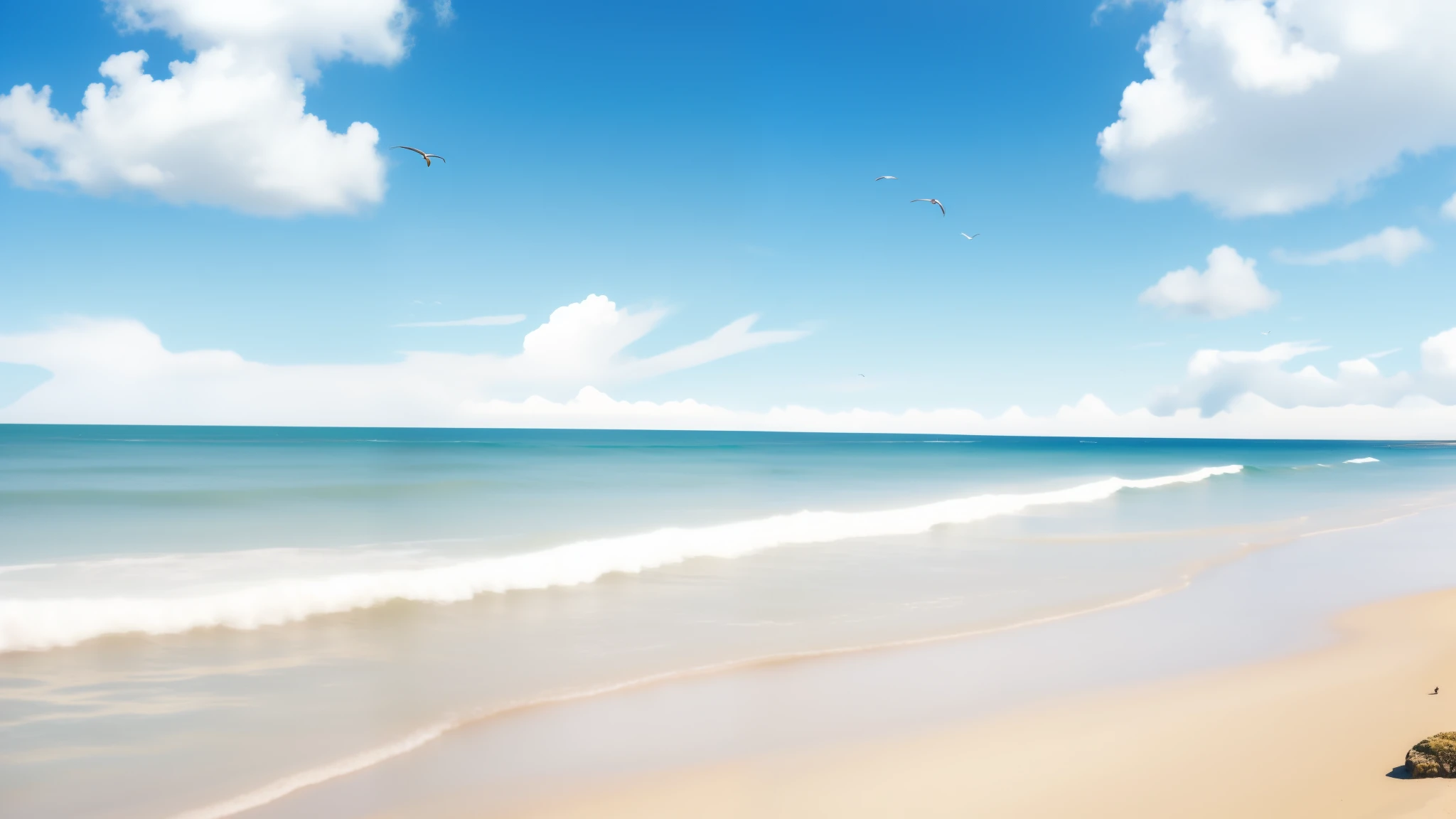 there is a picture of a beach with a surfboard on it, beach background, beach landscape, sunny day at beach, beautiful beach, detailed scenery —width 672, calm sea and beach background, mediterranean beach background, azure ocean, beautiful ocean, wallpaper - 1 0 2 4, white sandy beach, seashore, beach, beautiful high resolution, ocean