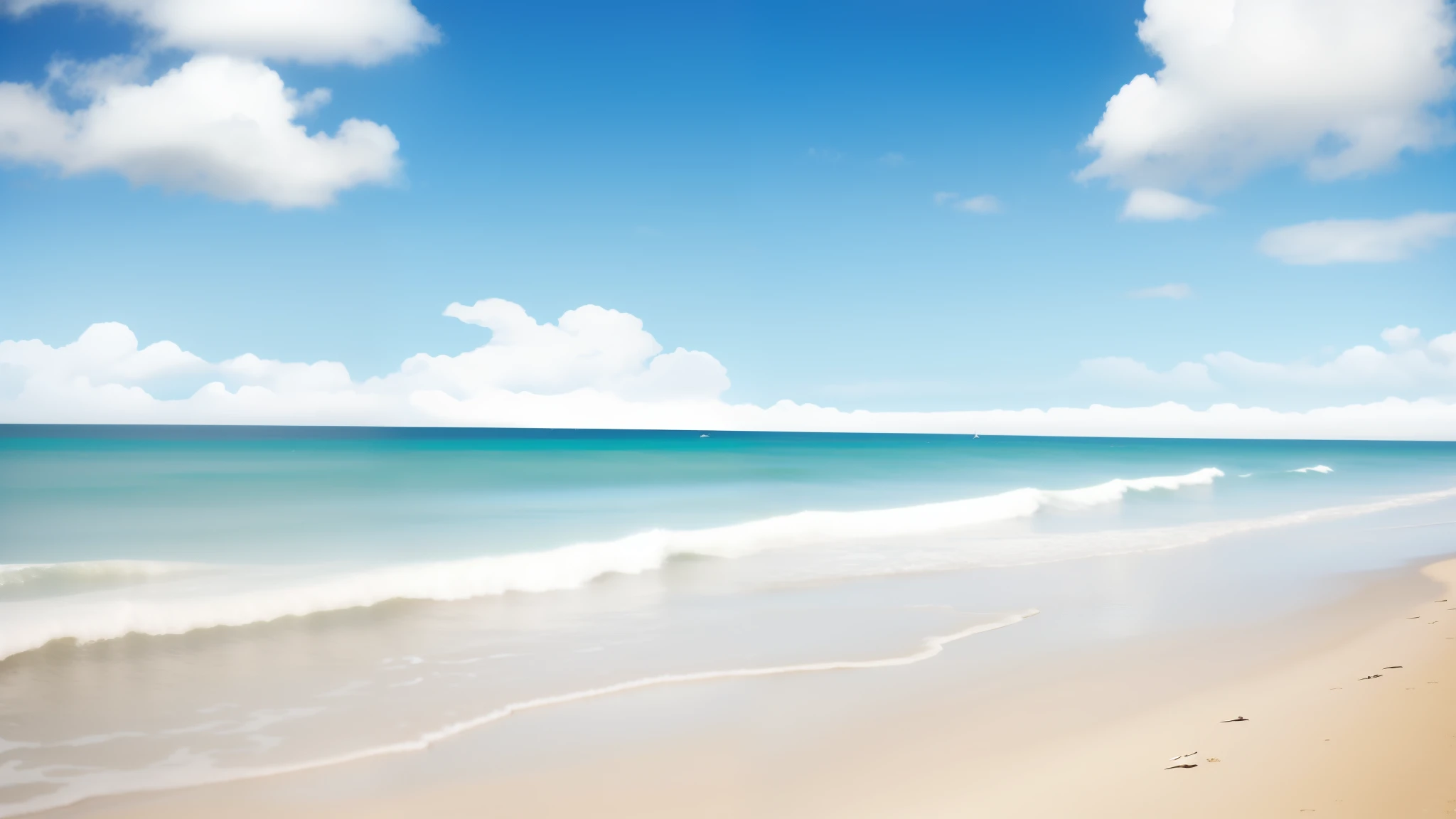 there is a picture of a beach with a surfboard on it, beach background, beach landscape, sunny day at beach, beautiful beach, detailed scenery —width 672, calm sea and beach background, mediterranean beach background, azure ocean, beautiful ocean, wallpaper - 1 0 2 4, white sandy beach, seashore, beach, beautiful high resolution, ocean