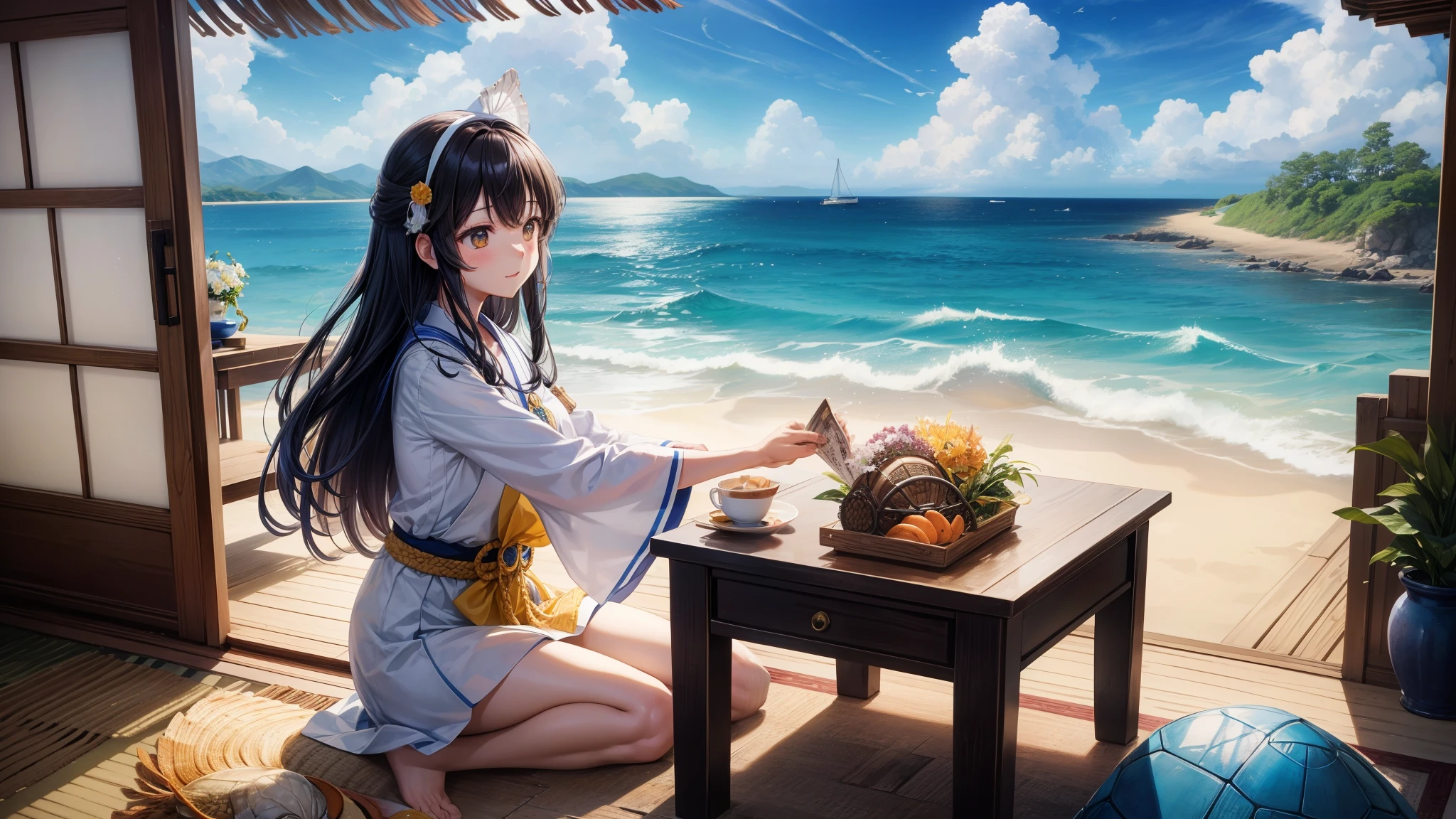 Old、Old、Once upon a time, there lived a kindhearted fisherman named Urashima Taro.。
One day、While walking along the beach, I saw a turtle being bullied by some kids.。
「This this、It's a shame to bully a turtle。Tell me」
そう言って浦島Taro is子供たちから亀を助けてやりました。
One day, a few days later、When Urashima Taro was fishing as usual, a turtle appeared from the sea.、
「Urashima Taro、I am the turtle you helped the other day.。The princess asked me to take you to Ryugu-jo Palace, so I came to pick you up.。」
「Will you take me to Ryugu-jo?。in that case、Let's go for a bit。」
浦島Taro isさっそく亀のこうらに乗ると海の中に入っていきました。
Ryugujo is surrounded by coral、fish swim、That was a beautiful castle.。The princess was a very beautiful woman.。
「Urashima Taro、亀をたすけてくれてthank you。Please take your time.。」
Taro is、We were shown to a large room in the castle.、We were treated to a variety of sumptuous dishes.。
Fish such as sea bream, flounder, and octopus、She showed Taro a dance.。
浦島Taro is時間のたつのも忘れて楽しみました。
Every day was like a dream.。
A few days passed、浦島Taro is村のことやお母さんのことを思い出し、At last the time for farewell has come。
Parting、The princess handed Urashima Taro a small box.。
「I've been in Ryugu-jo for seven days now.、I'm going home soon.。thank you。」
「いつまbut、I wish I was here.、There is no other way.。So、Please take this treasure box.。but、You must never open this box.」
亀に乗って村に帰った浦島Taro is、I can't find my house or my mother.、The village had completely changed.。
I don't know what to do.、I decided to open the treasure box.。
Then white smoke appeared.、浦島Taro isあっという間におじいさんになってしまいました。
While having fun in Ryugu-jo Castle、Hundreds of years have passed.。
浦島Taro is、Where are they now?、I couldn't tell if it was a dream or not.。