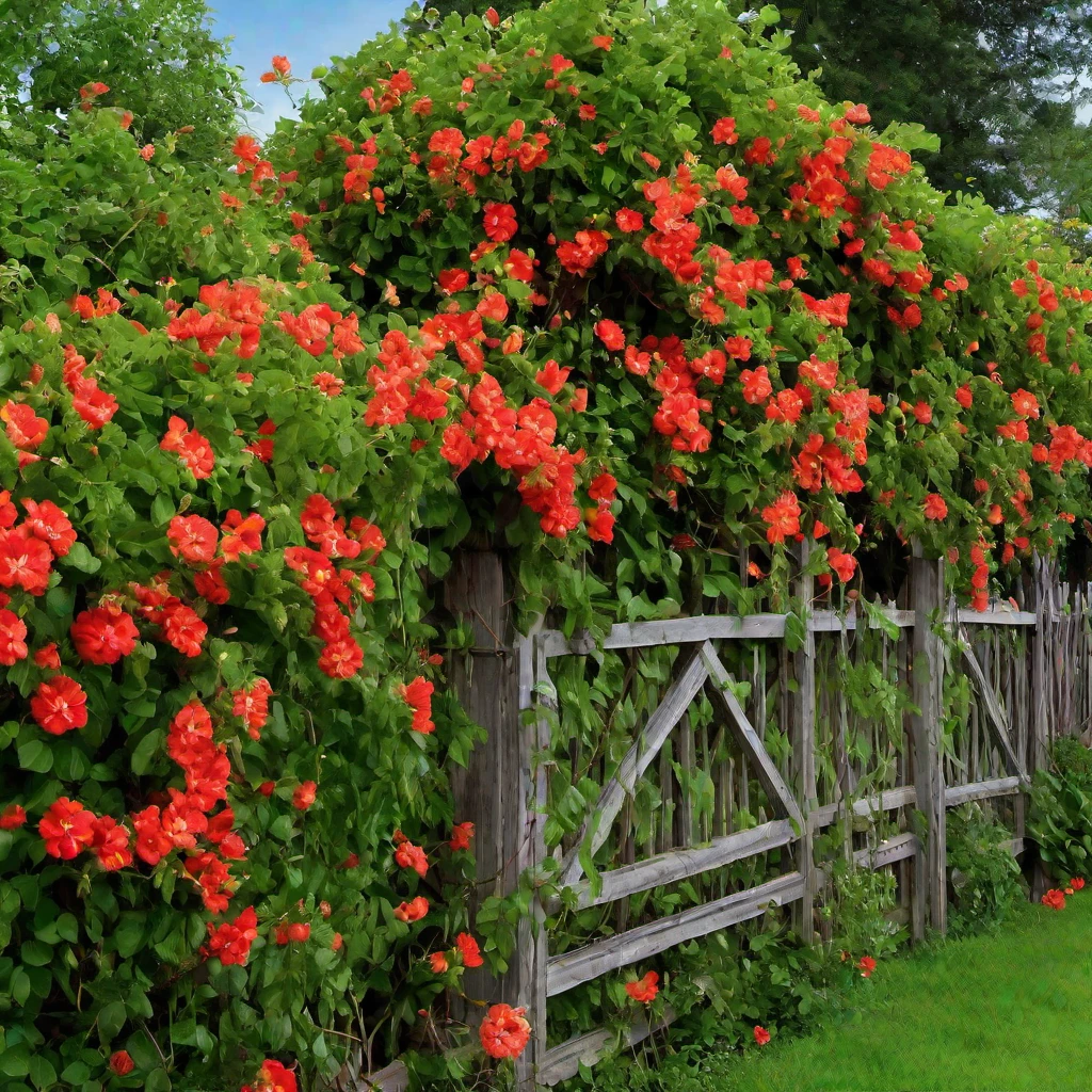 (masterpiece, best quality:1.2), flowers, plants, fence, A hedge of vines and flowers