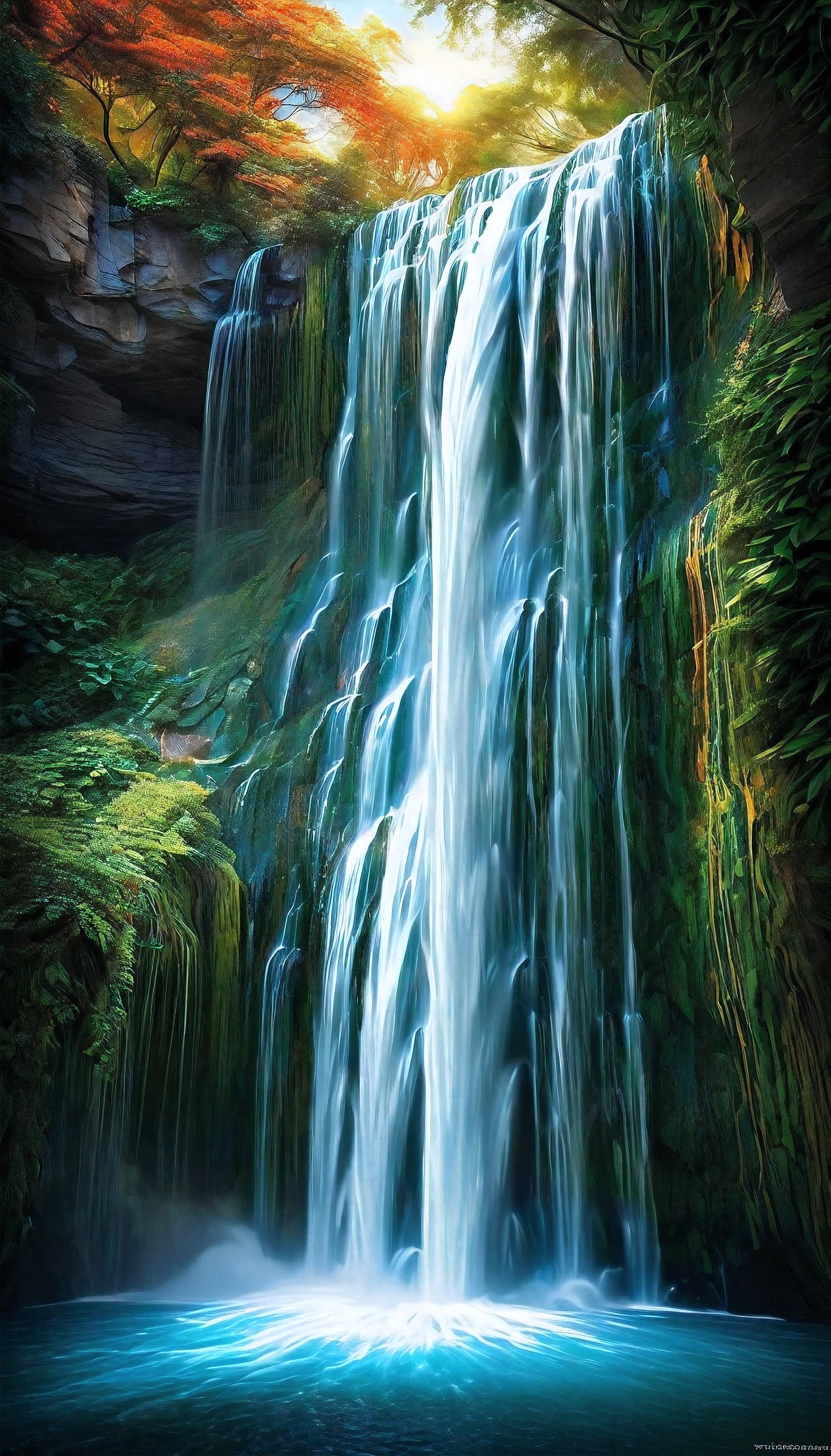 - Artistic Image prompt structure:
"An artistic interpretation of a waterfall as a symbol of power and tranquility, with swirling patterns and vibrant colors capturing the dynamic energy and serene beauty of nature's masterpiece, Artistic Waterfall, Dynamic Flow, Tranquil Oasis, Digital Painting, Imaginative Expression, Adobe Photoshop, Close-Up Shot, Fantasy Lighting, High Detail, 8K Resolution."
