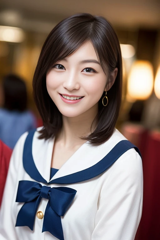 (8k、Raw photo、highest quality、masterpiece:1.2)、(Realistic、Photorealistic:1.37)、Ultra-detailed、超A high resolution、1 girl、Seeing the viewer、Beautifully detailed face、Laughter、narrow、(Narrow waist) :1.3)、beautiful detailed skin、Skin Texture、floating hair、Professional Lighting、Human whole body、Long Hair、Blonde、Japanese Height 、high school girl、Japanese Height 、high school girl、Sailor suit、bob hair、Children's room、Smile、15-year-old student、Cute Smile、E cup breasts、Portaire