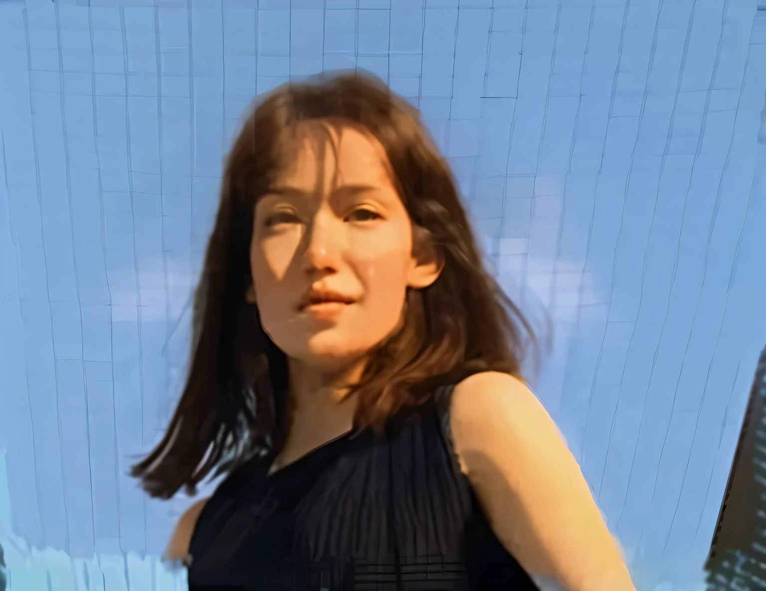 (cute)(masterpiece), (highest quality),One girl,Upper Body,(Double Exposure:1.2),(Simple Background:1), (movie angle),(Dynamic Angle),Disheveled long hair,(Low contrast),(Flat Color:0.7)
