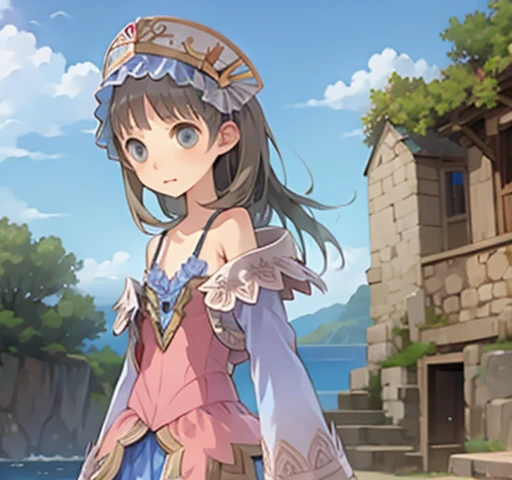 Girl, short, flat chest, Atelier Totori, Totooria Helmold, Totori, Atelier, cliff, town, sea, wooden ships.