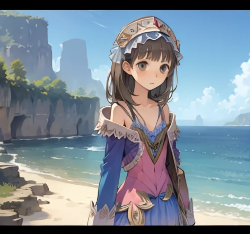 Girl, short, flat chest, Atelier Totori, Totooria Helmold, Totori, Atelier, cliff, town, sea, wooden ships.