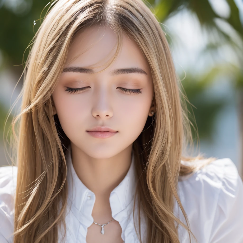 Authentic photo quality、cara muy linda、Extraordinaria belleza sexy、beautiful calm and bright expression、Aspecto refrescante y sexy.、Flequillo largo que cae sobre una cara linda y hermosa perfecta.、super long blonde hair, liso y sedoso que brilla intensamente.、hermoso rostro y cabello rubio、muy linda hermosa mujer joven sexy、Cara linda muy perfecta y hermosa.、Hermosos ojos azul cielo brillantes、ojos muy grandes、cabello dorado muy grande encima de un ojo、rubia entre los ojos、Piel blanca muy radiante、Teca Brillo、delineador de ojos、A small smile、piel brillante