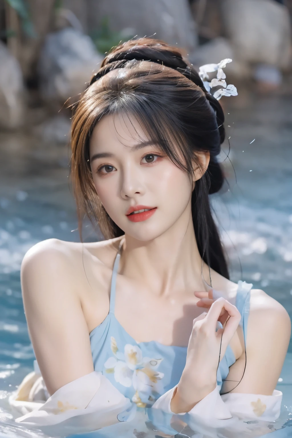 original photo，best quality），（lifelike，照片lifelike：1.3），best quality，Very detailed，masterpiece，Ultra Detailed级别，illustration，1 girl，Predominant_Body，Dynamic angle，World Masters Theatre，messy_long_hair，best quality，Extremely detailed CG unified 8k wallpaper，，amazing，Light，lens_Flare，Dunhuang_style，Real People，Highly detailed face and skin texture, Delicateeyes,Surreal，Ultra-realistic photos，Very detailed CG unified 8k wallpaper，（masterpiece），（best quality），（Ultra Detailed），（Ultra-realistic photos），（Best Character Detail：1.36），脸Predominant有Light, 电影灯Light，illustration, Very detailed，Level of detail, high resolution, Very detailed, best quality, masterpiece
