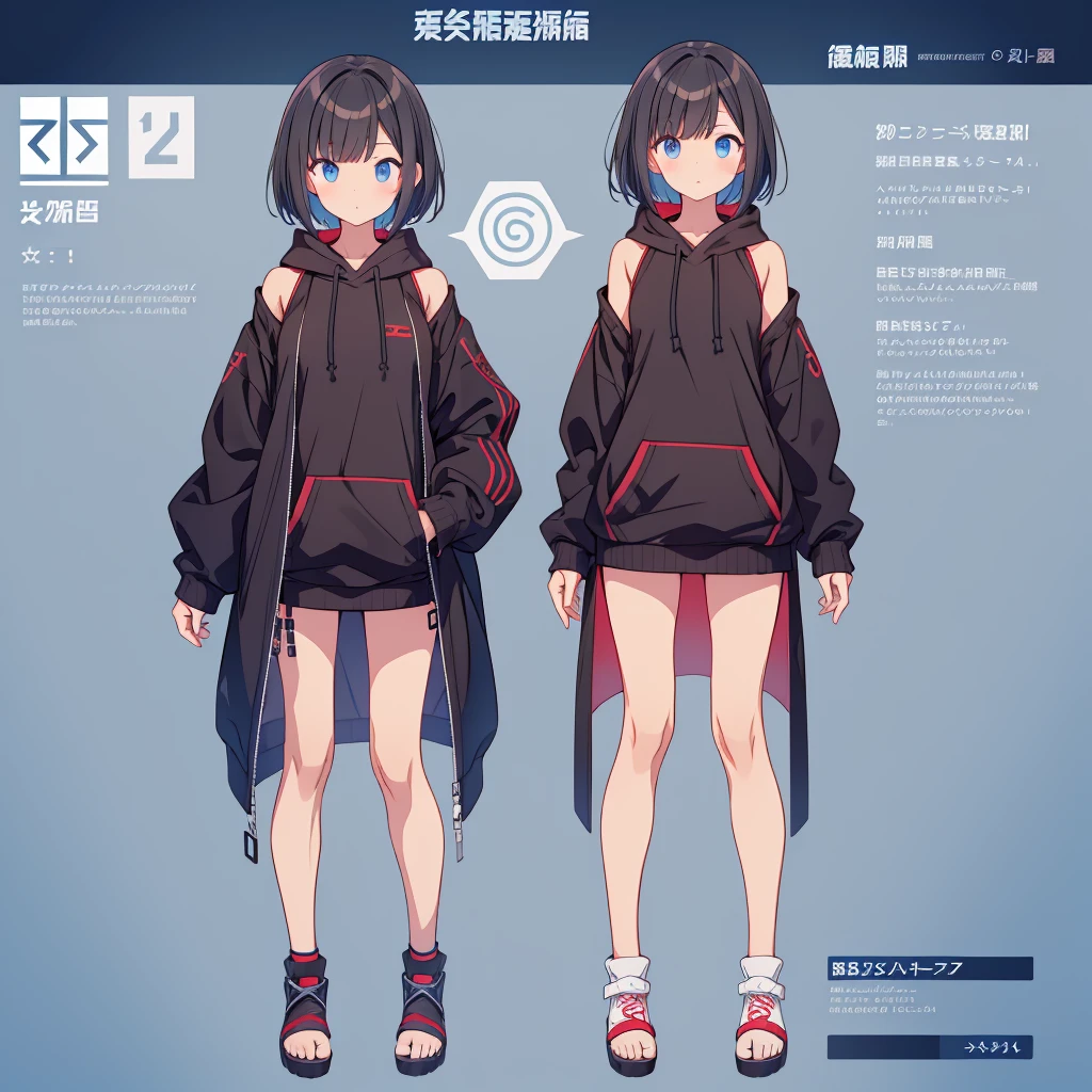 1girl、A simple long hoodie、Rib knit cuffs and hem、vtuber-fullbody、Very Short Hair、