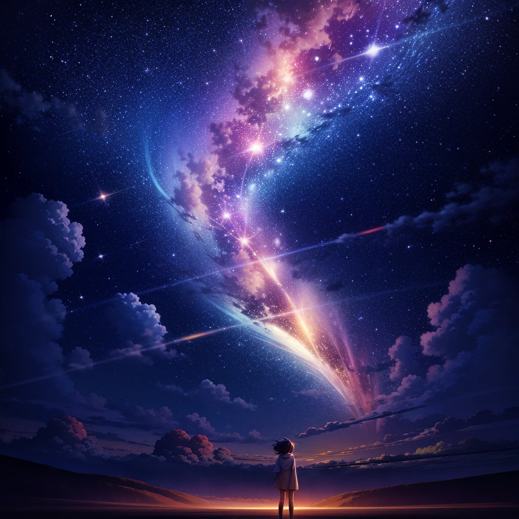 anime wallpapers with a view of the sky and stars, cosmic skies. by makoto shinkai, anime art wallpaper 8k, anime sky, amazing wallpaper,  makoto shinkai cyril rolando, anime background art, ultra detailed sky and galaxy stars, only backgroung, no people