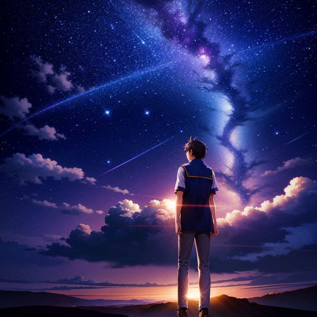 anime wallpapers with a view of the sky and stars, cosmic skies. by makoto shinkai, anime art wallpaper 8k, anime sky, amazing wallpaper, makoto shinkai cyril rolando, anime background art, ultra detailed sky and galaxy stars, only backgroung, no people