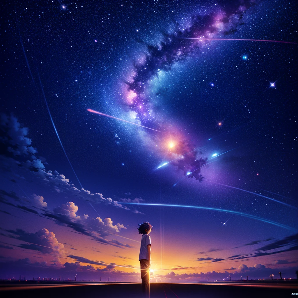 anime wallpapers with a view of the sky and stars, cosmic skies. by makoto shinkai, anime art wallpaper 8k, anime sky, amazing wallpaper,  makoto shinkai cyril rolando, anime background art, ultra detailed sky and galaxy stars, only backgroung, no people
